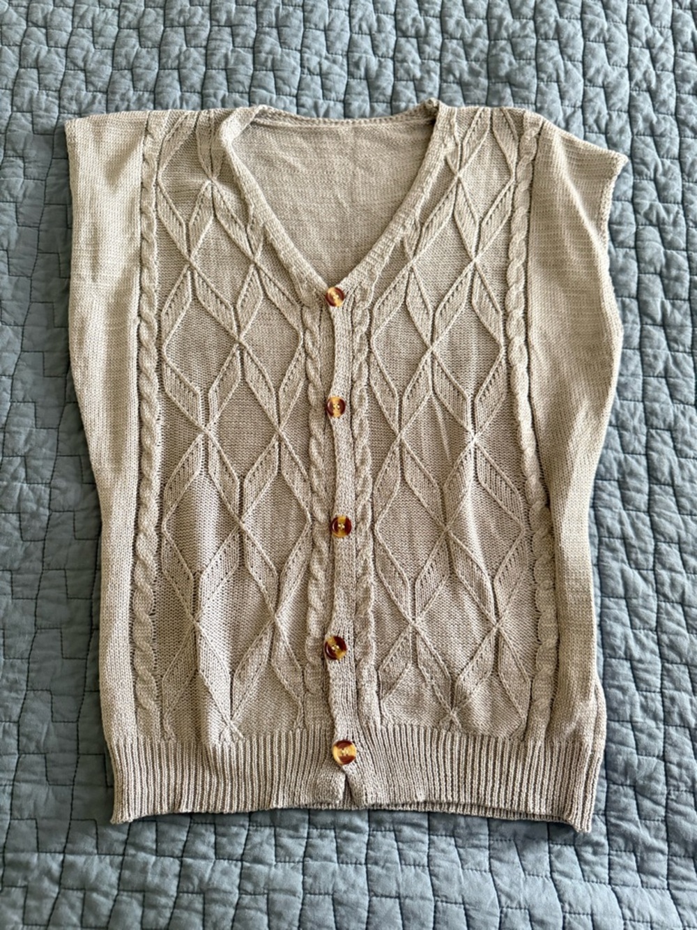 Grey Knit Button-Front Sweater Vest